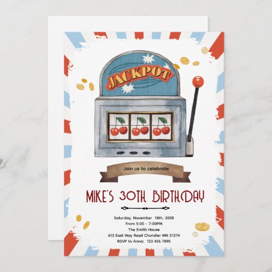 Jackpot casino party theme invitation 招待状 (正面/裏面)