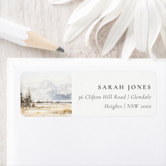 Jackson Hole Wyoming Watercolor Landscape Address ラベル (インサイチュ)