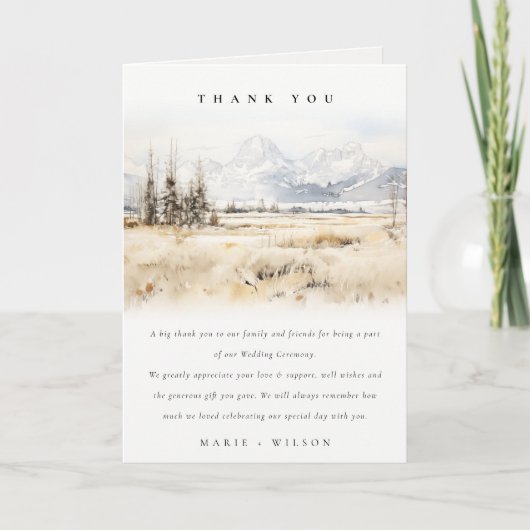 Jackson Hole Wyoming Watercolor Landscape Wedding サンキューカード (正面)