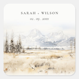 Jackson Hole Wyoming Watercolor Landscape Wedding スクエアシール