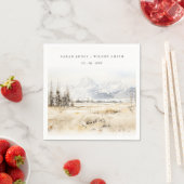Jackson Hole Wyoming Watercolor Landscape Wedding スタンダードカクテルナプキン (インサイチュ)