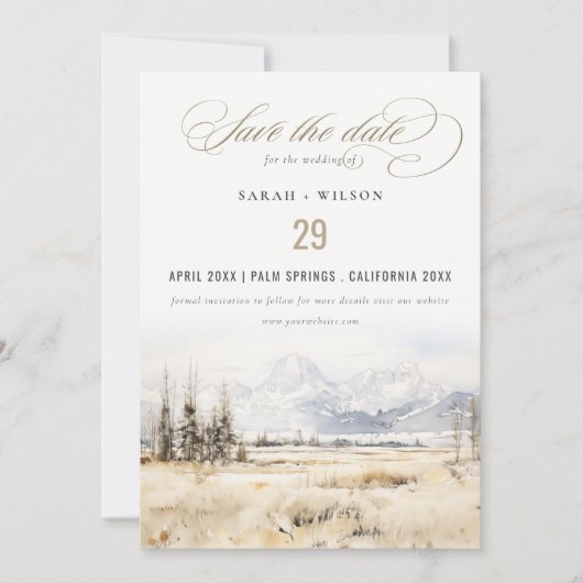 Jackson Hole Wyoming Watercolor Landscape Wedding セーブザデート (正面)