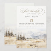 Jackson Hole Wyoming Watercolor Landscape Wedding セーブザデート (正面/裏面)