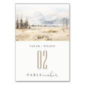 Jackson Hole Wyoming Watercolor Landscape Wedding テーブルナンバー (裏面)