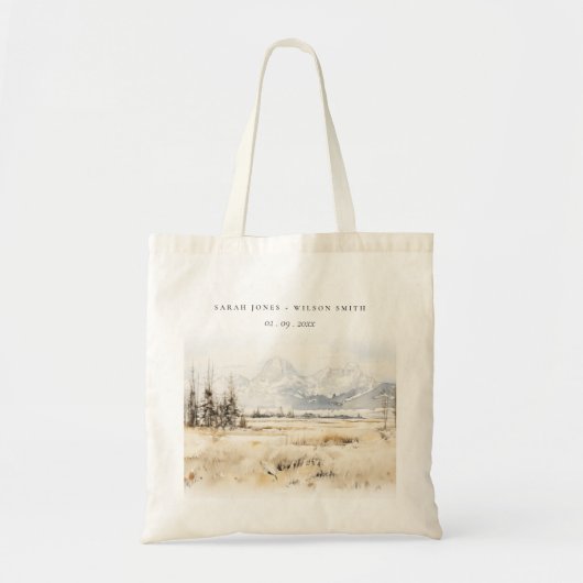 Jackson Hole Wyoming Watercolor Landscape Wedding トートバッグ (正面)