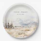 Jackson Hole Wyoming Watercolor Landscape Wedding ペーパープレート (正面)