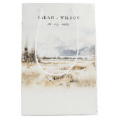 Jackson Hole Wyoming Watercolor Landscape Wedding ミディアムペーパーバッグ (正面)