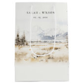 Jackson Hole Wyoming Watercolor Landscape Wedding ミディアムペーパーバッグ (裏面)
