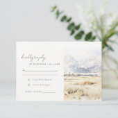 Jackson Hole Wyoming Watercolor Landscape Wedding 出欠カード (スタンド正面)