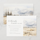 Jackson Hole Wyoming Watercolor Landscape Wedding 出欠カード (正面/裏面)