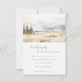 Jackson Hole Wyoming Watercolor Landscape Wedding 出欠カード