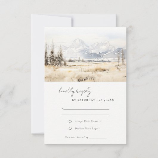 Jackson Hole Wyoming Watercolor Landscape Wedding 出欠カード (正面)