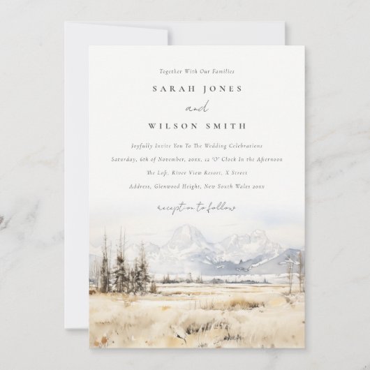 Jackson Hole Wyoming Watercolor Landscape Wedding 招待状 (正面)