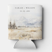 Jackson Hole Wyoming Watercolor Landscape Wedding 缶クーラー (裏面)