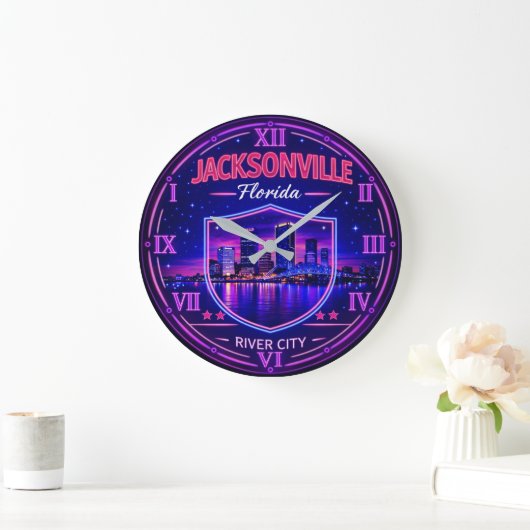 Jacksonville Florida Riverfront ラージ壁時計 (ホーム)