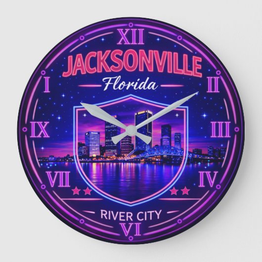 Jacksonville Florida Riverfront  ラージ壁時計 (正面)