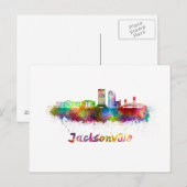 Jacksonville V2 skyline in watercolor ポストカード (正面/裏面)
