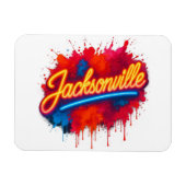 Jacksonville Vibrant Neon Splash City Design マグネット (横)