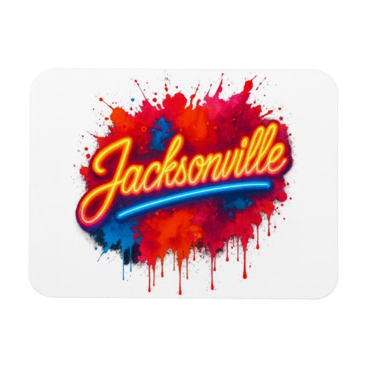 Jacksonville Vibrant Neon Splash City Design マグネット (横)