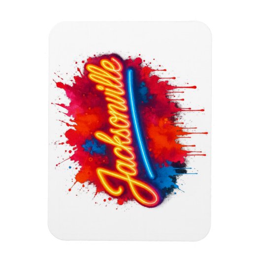 Jacksonville Vibrant Neon Splash City Design マグネット (縦)