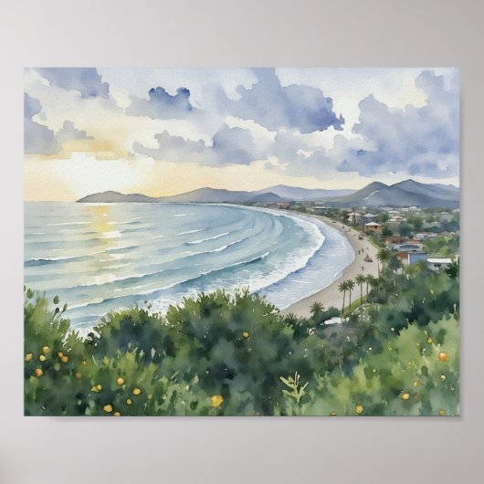 Jaco Beach Costa Rica Watercolor ポスター (正面)