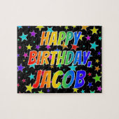 「JACOB」名、おもしろい「ハッピーバースデー」 ジグソーパズル (横)