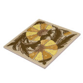 Jacobeanウィリアム・モリスマスタードの金ゴールドおよびブラウン タイル (側面)