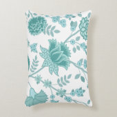 JacobeanフローラLgパターンティール（緑がかった色）オン白 アクセントクッション (正面(垂直))