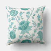 JacobeanフローラLgパターンティール（緑がかった色）オン白 クッション (裏面)