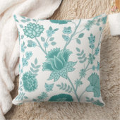 JacobeanフローラLgパターンティール（緑がかった色）オン白 クッション (ブランケット)