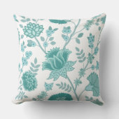 JacobeanフローラLgパターンティール（緑がかった色）オン白 クッション (正面)