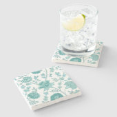 JacobeanフローラLgパターンティール（緑がかった色）オン白 ストーンコースター (横)