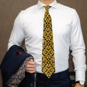 Jacquard Style Gold on Black - Historial Costume ネクタイ