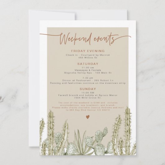 JADEボヘミアンデザートカボスバチェロレッテの旅程 招待状 (裏面)