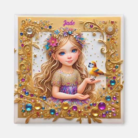 JADE～魅力的なヴィンテージガール～鳥～ マグネット (正面)