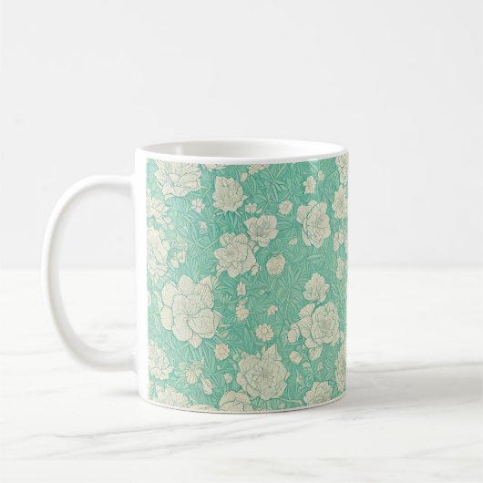 Jade Garden Floral Mug - Japanese Elegance コーヒーマグカップ (左)