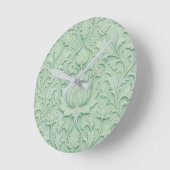 Jade Garden — Pale Celadon Persian ラウンド壁時計 (傾斜)