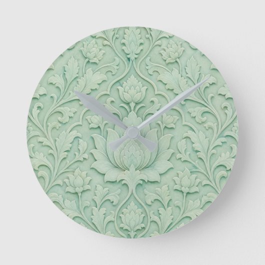 Jade Garden — Pale Celadon Persian ラウンド壁時計 (正面)