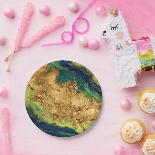 Jade GreenとBronzeの金ゴールド抽象芸術 ペーパープレート (パーティー)