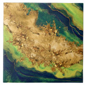 Jade Green and Bronze Gold Abstract タイル (正面)