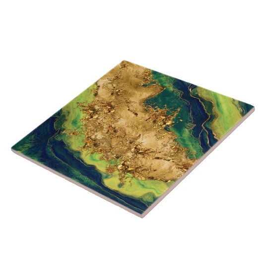 Jade Green and Bronze Gold Abstract タイル (側面)