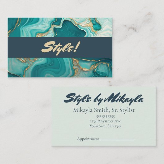 Jade Green and Gold Marble Style Beauty Hair Nails 名刺 (正面/裏面)