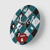 Jadenのフットボールの緑の黒の銀によって点検される時計 ラウンド壁時計 (傾斜)