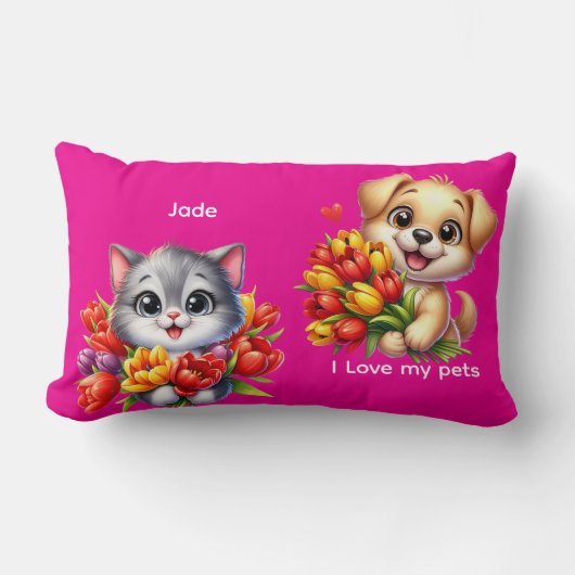 Jade's "I Love My Pets" Decorative Pillow ランバークッション (正面)