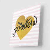 J'adoreの引用文|の黒及び金ゴールドのハート スクエア壁時計 (傾斜)