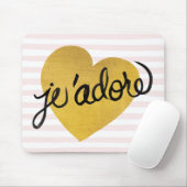 J'adoreの引用文|の黒及び金ゴールドのハート マウスパッド (マウス)