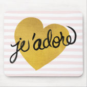 J'adoreの引用文|の黒及び金ゴールドのハート マウスパッド (正面)
