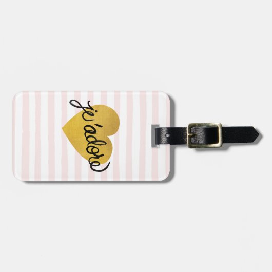 J'adoreの引用文|の黒及び金ゴールドのハート ラゲッジタグ (正面横)