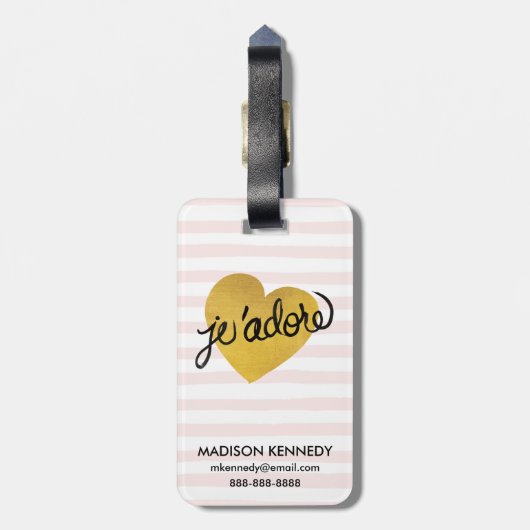 J'adoreの引用文|の黒及び金ゴールドのハート ラゲッジタグ (裏面縦)