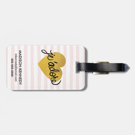 J'adoreの引用文|の黒及び金ゴールドのハート ラゲッジタグ (裏面横)